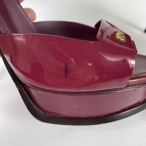 Yves Saint Laurent Tribute 75 Burgundy Patent Platform Heels Sz 40 US 10 Y2K VTG - Picture 12 of 13